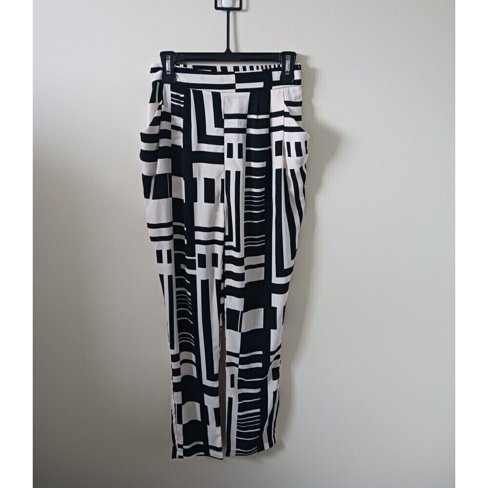 Mustard Seed Ankle Pants Geometric Print Elastic Waist Zip Black White Size S
